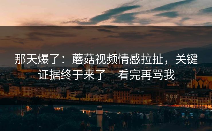 那天爆了：蘑菇视频情感拉扯，关键证据终于来了｜看完再骂我