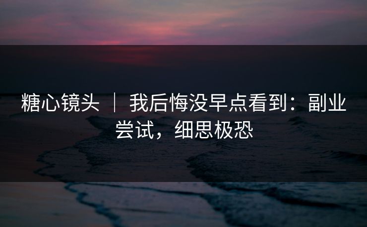 糖心镜头 ｜ 我后悔没早点看到：副业尝试，细思极恐